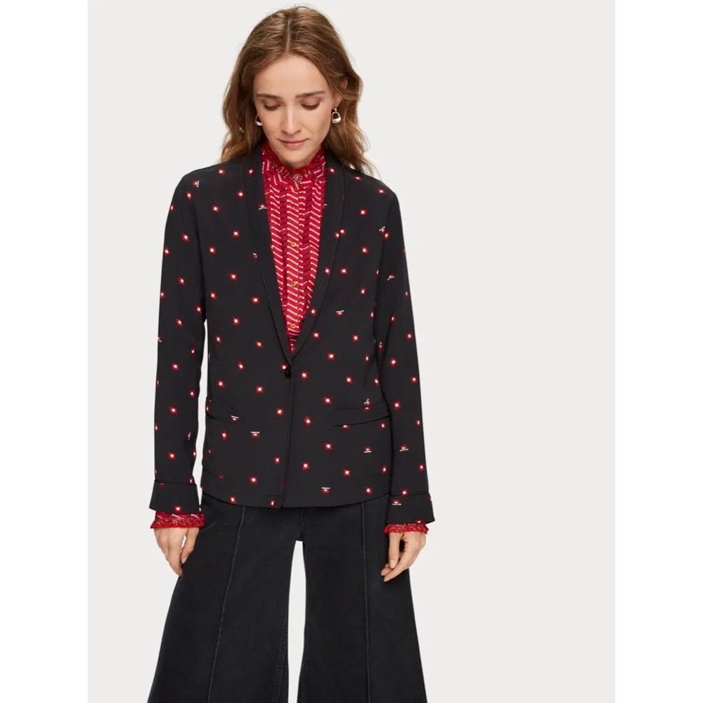 NWT!! SCOTCH & SODA Allover Sun Print Blazer Black Single Button Pockets X-Small